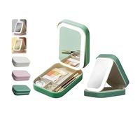 YUANHAILI Portable LED Makeup Bag with Adjustable Light-Up Mirror - Three-Color Lighting | Dust-Proof Cosmetic Case with Multi-Compartment Storage and Jewelry Organizer, Green