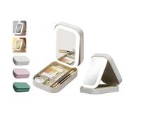 YUANHAILI Portable LED Makeup Bag with Adjustable Light-Up Mirror - Three-Color Lighting | Dust-Proof Cosmetic Case with Multi-Compartment Storage and Jewelry Organizer, White