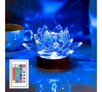 YUANHEN Crystal Lotus Flower Lamp Wood LED Night Light - Changes Color Base USB Interface 24 Key Remote Control for Valentine's Day LC(Blue Remote Control Lotus lamp)