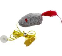 YuanHolumid Grey and Red Interactive Cat Toy, Hanging Self-Play Little Mouse Shaped Toys Cat Toy, Built-in Sound, Relieve Boredom, Hanging Squeak Mouse Stretchy Feather Plush Cat Toy Grey