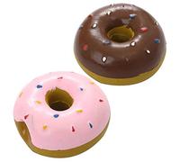 YUANHONGJIAN 2 Pcs Random Color Squeak Latex Dog Toys Doughnut Shape Dog Chew Toys Puppy Molar Toy Pet Interactive Play Toys for Small and Medium Dogs
