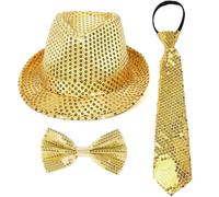 YUANHUYUOU Sequin bow tie, top hat, tie suit, sequin bow tie suit,Cosplay Mardi Gras Concerts (yellow)