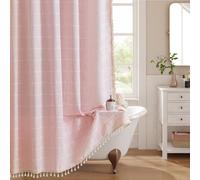 Yuanice Boho Farmhouse Fabric Shower Curtain Stall Size with Tassels,Pink Plaid Modern Cotton Linen Shower Curtains Vintage Country Decor for Bathroom Weighted & Ultra Thick Waterproof Cloth,60x72.