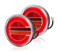 Yuanjoy 2 Pack Round Trailer Lights 12V 24V Waterproof LED Hamburger Tail Light Kit - E-mark Certification - Multifunction
