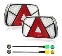 Yuanjoy 2 Pack Universal 12V 24V LED Trailer Rear Lights with 6-pin Bayonet Plug Pre-wired 30cm Cable, Waterproof Left/Right Trailer Tail Light Kit, E-mark Approval, 6 Functions