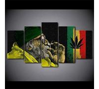 yuanjun 5 Piece Canvas Painting Modern Wall Sticker Removable Paintings For Living Room Print Abstract Poster Frame 3D Wall Art Pictures Weed Cannabis Cannabis 420 Cannabis Old Man Smoking