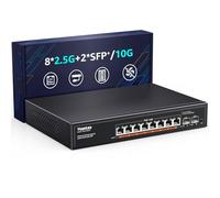 YuanLey 10 Port 2.5G PoE Switch Unmanaged, 8 x 2.5G Base-T PoE Ports, 2X 10G SFP, IEEE802.3af/at, 120W, Compatible with 100/1000/2500Mbps, Metal Fanless, Desktop/Rack Mount 2.5Gbe Network Switch