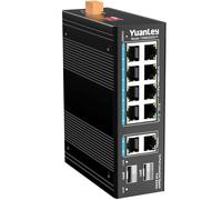 YuanLey 12 Port Industrial Switch with 8 Port PoE Gigabit, 2 1000Mbps Uplink, 2 SFP Port, Unmanaged DIN-Rail PoE Switch, IEEE802.3af/at, 24Gbps Switching Capacity, IP40, Extend, AI Watchdog, Fanless