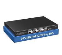 YuanLey 26 Port 2.5G PoE Switch Unmanaged, 24 x 2.5G Base-T PoE Ports, 2 x 10G SFP+, IEEE802.3af/at, 400W, Compatible with 100/1000/2500Mbps, Metal Case, Desktop/Rack Mount 2.5Gbe Network Switch