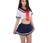 YUANMO Lingerie Set for Women Erotic Schoolgirl Cosplay Outfit Costume Ladies Crop Top with Mini Skirt
