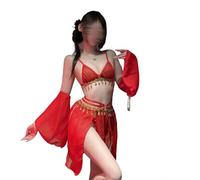 YUANMO Sheer Tulle Doll Dress with High-Slit Skirt Exotic Roleplay Costume Belly Dancer Outfit