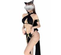 YUANMO Women Anime Cosplay Lingeries Dress Halloween Cat Egyptian Queen Maid Outfit Slave Lingerie Outfit (Black, One Size)