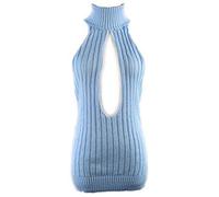 YUANMO Women's Backless Hollow Out Anime Cosplay Virgin Killer Sweater One-Piece Bikini Knit Tank Top Vest Blue