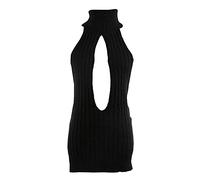 YUANMO Women's Sexy Backless Hollow Out Anime Cosplay Virgin Killer Sweater One-Piece Bikini Knit Tank Top Vest (Black, One Size)
