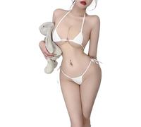 YUANMO Women's Sexy Bow Bikini Set, Thin Strap Triangle Cute Swimsuit, Side Tie Low Waist Thong Swimsuit White