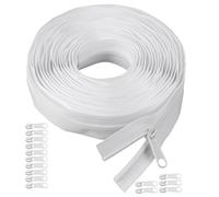 Yuannee 5 Yards Bulk White Zips for Sewing with 15 PCS Metal Slider Reusable Nylon Coil Zipper Replacement