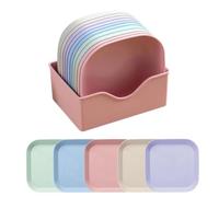 Yuannee Cat Bowl,10 Pcs Plastic Square Cat Food Bowls Flat Cat Bowls with Base Anti-Slip Wheat Straw Colorful Cute Feeding Bowls Shallow Pet Food and Water Bowl for Pet Cats Dog Small Animals