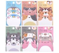 Yuannee Cute Animal Sticky Notes,6 PCS Cartoon Cat Dog Penguin Memo Pads with Self Adhesive Funny Party Bag Fillers for Kids School Stationery Office Supplies Adorable Animal Design Note Sheets
