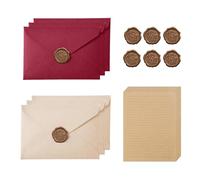 Yuannee Envelopes Writing Set,10 Pcs A5 Paper Sheets 6 Pcs Linen Envelopes and 6 Pcs Self-Adhesive Wax Seals Vintage Letter Writing Set for Weddings Love Letters Invitations(Dark Red Off-White)