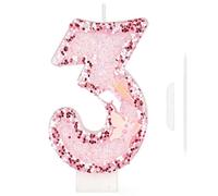 Yuannee Pink Birthday Candles,Pink Number 3 Candle with Butterfly Glitter Candles for Cakes Cake Topper for Women Girls Happy Birthday Cake Decorations Party Supplies for Wedding Anniversary(3)