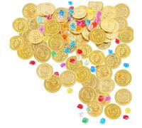 Yuannee Pirate Treasure Coins and Gems,50 PCS Gemsand 50 PCS Gold Coins Pirate Treasure Kids Set Pirates Accessories Kids Treasure Toy for Party Kid Birthday Christmas Halloween Game Props