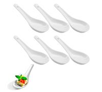 Yuannee Porcelain Soup Spoons,6 Pcs Ceramic Chinese Soup Spoons White Porcelain Soup Spoon Chinese Won Ton Spoon Asian Soups Japanese Ramen Spoons for Rice Bowls Soup Dumpling Wonton Cereal (White)