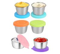 Yuannee Salad Dressing Container To Go,6 PCS Small Stainless Steel Condiment Containers Cups with Silicone Lids Reusable Stainless Steel Food Containers Ice Cream Sauce for Dips Salad Spices