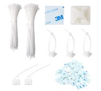 Yuannee White Cable Ties Set,200 PCS 120mm/150mm and 100Pcs Cable Ties Adhesive Mounts Cable Tie Mount Garland Ties Multi-Purpose Cable Holder Clips for DIY Home Office Workshop