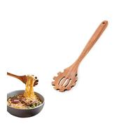 Yuannee Wooden Spoons for Cooking,Teak Wooden Spaghetti Ladle Spoon 32cm Pasta Server with Teeth Ergonomic Handle Durable Kitchen Utensil for Cooking Serving Strainer Use