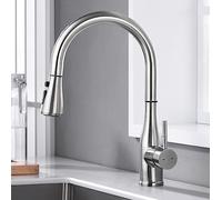 YUANNY Kitchen Faucet with Pull-Out Shower, 360° Swivel Single Lever Mixer Tap for Kitchen Sink, Water Saving, Hot and Cold Adjustable, Stainless Steel