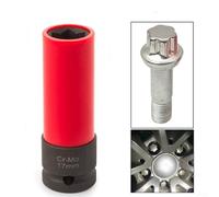 Yuanpgky 1/2 Inch Square Drive Lug Nut Socket with Protective Sleeves for Auto Wheels, 17mm 19mm 21mm Deep Socket Wrench for Wheel Service, Chrome (17mm Flower Type)