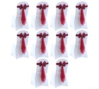 Yuanpgky 10Pcs Elastic Bow Chair Sashes Cover Bands for Wedding Party Hotel Decorations with Buckle Design in Multiple Colors - Blue, Red, Pink, Light Blue, Gold, Wine(Blue)