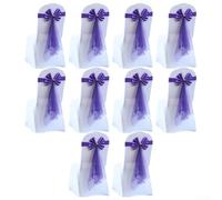 Yuanpgky 10Pcs Elastic Bow Chair Sashes Cover Bands for Wedding Party Hotel Decorations with Buckle Design in Multiple Colors - Blue, Red, Pink, Light Blue, Gold, Wine(Purple)