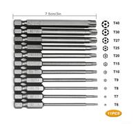 Yuanpgky 11-Piece 100mm Magnetic for Torx Screwdriver Bit Set with Hex Shank for T6-T40, Hollow Center Design for Alloy Steel Long Drill Bits Compatible with Electric