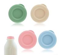Yuanpgky 48mm Silicone Milk Bottle Lids, Reusable Colourful Set for Stanpac and Libbey Glass Bottles Leakproof Microwave Dishwasher Safe(4pcs)