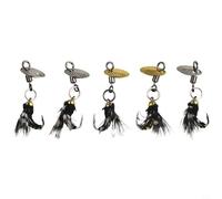 Yuanpgky 5pcs Fly Fishing Lures with Sequins and Feathers for Small Fish Species, 8# Hook Size, Black Color