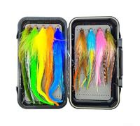 Yuanpgky 9-Piece Fly Fishing Lures with Box, Feather and Metal Hooks for Outdoor Fishing, Realistic Eyes and Bright Colors, Compatible with Various Rods, 2/0# Hook Size