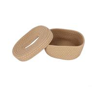 Yuanpgky Cotton Rope Woven Tissue Box Storage Container with Nordic Style Design for Desktop, Bedside Table, Bathroom and Office Use, Natural Wood or Milk White Color(Natural wood color)