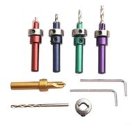 Yuanpgky Countersink Drill Bit Set for Wood, 5PCS Tapered For HSS 4241 Drill Bits with Adjustable Counter Sleeve, 2.8-4mm, 75mm Length, Round Shank for Quick Change