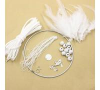 Yuanpgky DIY For Dream Catcher Kit with Crochet Feather for Wall Hanging Decoration, Includes Iron For Ring, Rope, Wooden Beads and Feathers in White, Pink, Green or Blue(White)