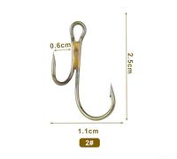 Yuanpgky Double Fishing Hook 20pcs, High Carbon Steel Golden Barbed Hooks for Zander, Resistant with Spines and Large Eyes, Compatible with Various(2#)