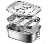 Yuanpgky Double-Layer Lunch Box Stainless Steel Lunch Box 1200ML/1800ML/2400ML Double-Layer Divided Dining Leak Proof Box for Storing Snacks Salad Fruits and Meals(2400ML)