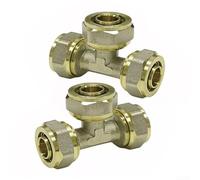 Yuanpgky Equal Tee Connector 16mm-16mm-16mm for PERT-AL-PERT or PEX-AL-PEX Systems, Nickel Plated Brass Fitting with O-Type Gasket and PTFE Pad, 6 Bar Pressure Rating