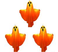 Yuanpgky Halloween Hanging LED Decorations 3PCS Warm White Lights with Creepy Faces for Garden Patio Lawn Wall Tree or Door Outdoor Festive Party Display(Lights in orange)