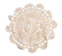 Yuanpgky Handmade Crochet Lace Cotton Placemat Tablecloth with Hollow-Out Retro Pastoral Style for Cafe, Hotel and Restaurant Use in Beige Color(25CM)