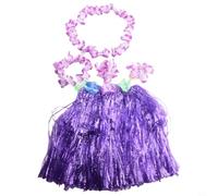 Yuanpgky Kids Hawaiian Luau Costume Set with Flower Garland Lei, Grass Skirt and Wristbands for Beach Parties and Festivals(Purple)