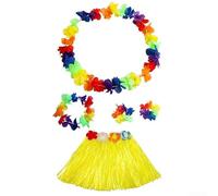 Yuanpgky Kids Hawaiian Luau Costume Set with Flower Garland Lei, Grass Skirt and Wristbands for Beach Parties and Festivals(Colorful 2)