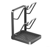 Yuanpgky Kitchen Pot Lid Organizer With Spoon Rest Function, Compact Rack For Countertop Storage, PP And Carbon Steel Build Stovetop Lid Holder(Grey)