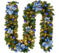 Yuanpgky LED Lit Artificial Christmas Garland Wreath, Designed With Silk Flowers For Extended Use And Festive Window Or Door Display(Blue Light Strip)
