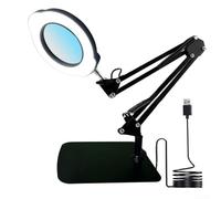 Yuanpgky LED Magnifying Lamp with 4.3-Inch Optical Glass Lens, 5 Color Modes & Dimmable Brightness, for Reading and Close-Up Work, Compatible with Desk or Clip(Black C)